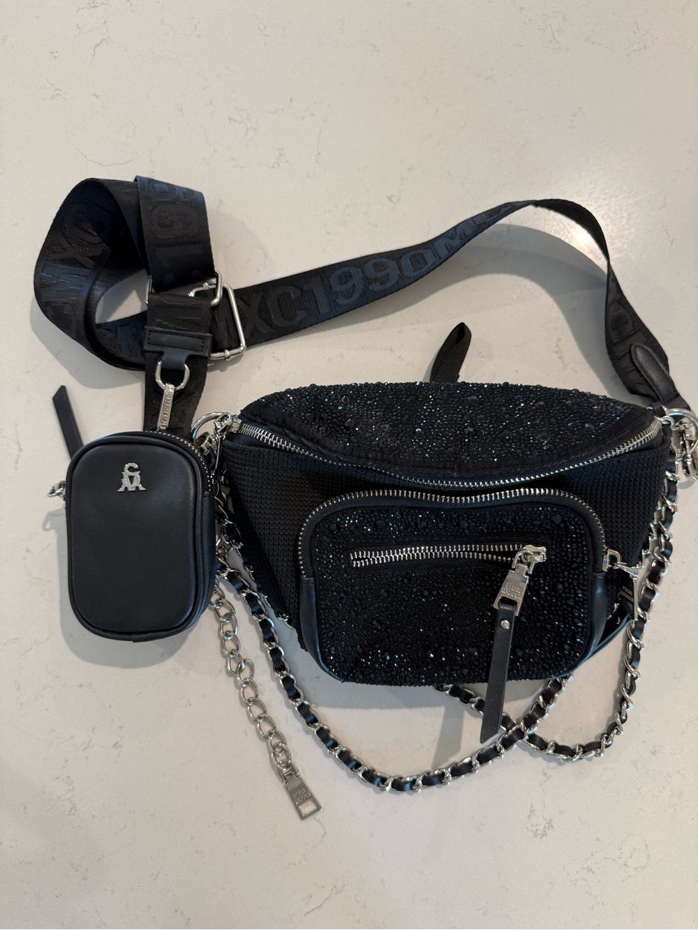 Steve Madden Maxima Black Rhinestone Sparkle Crossbody Bag